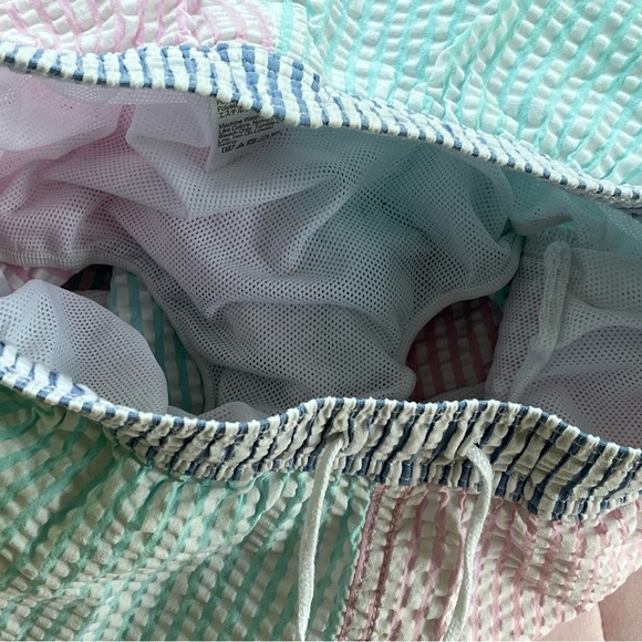 J.Crew Crewcuts Boys’ Seersucker Pink Blue Turquoise Stripes Swim Trunks Size 10 - Picture 10 of 13